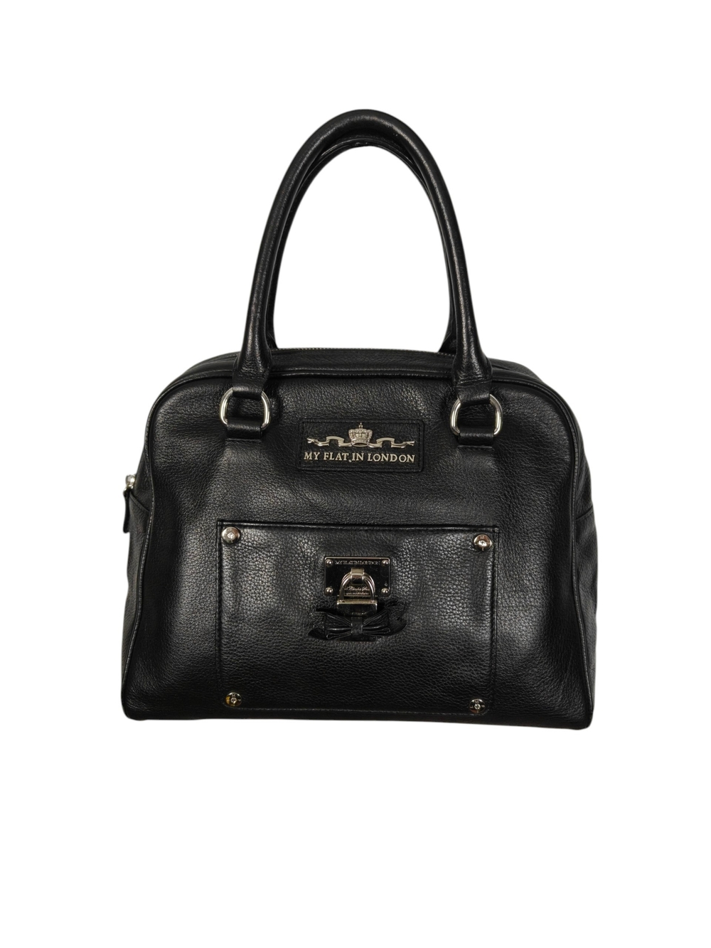 MY FLAT IN LONDON Black Pebbled Leather Dome Satchel Bag -Brighton